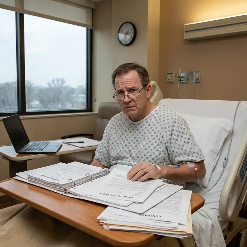 Business owner hospitalized without succession plan worrying about business continuity in Kansas