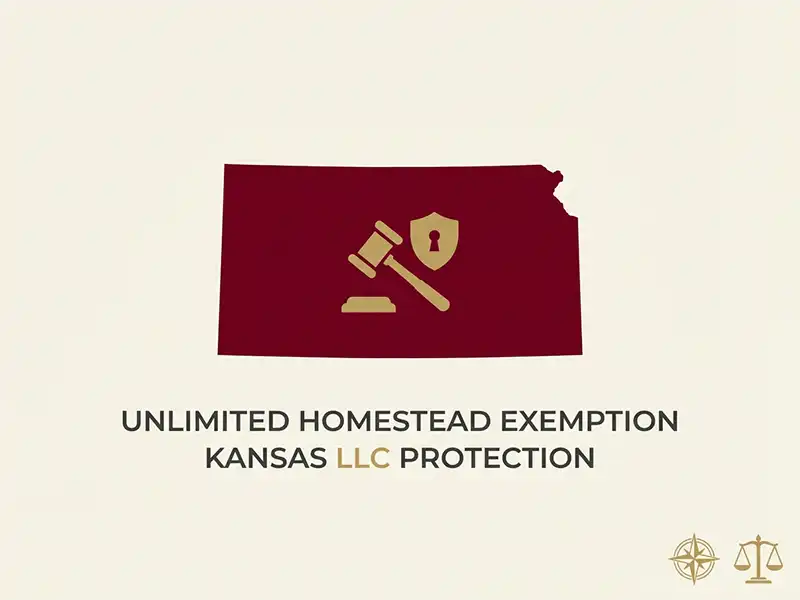 Kansas state outline representing asset protection laws and exemptions for residents